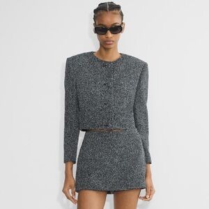 Babaton Aritzia acquire jacket cropped navy tweed size 8